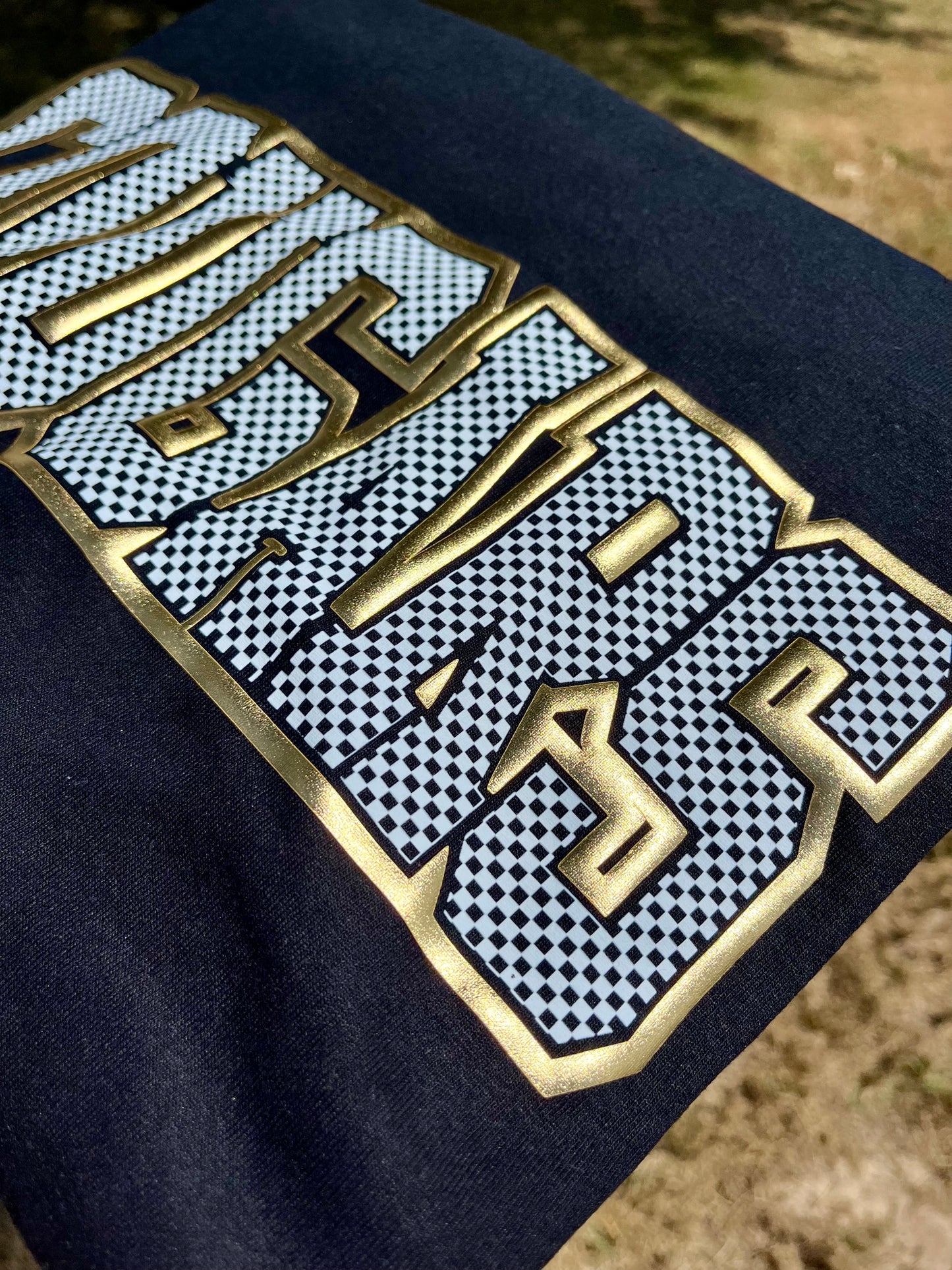 CHECKERED METALLIC PUFF GAME DAY