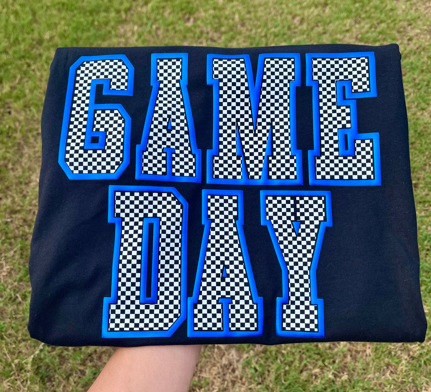 CHECKERED METALLIC PUFF GAME DAY