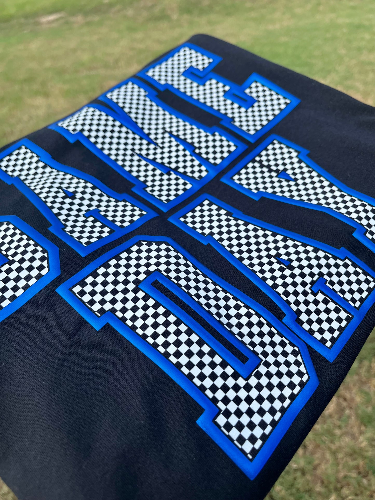 CHECKERED METALLIC PUFF GAME DAY