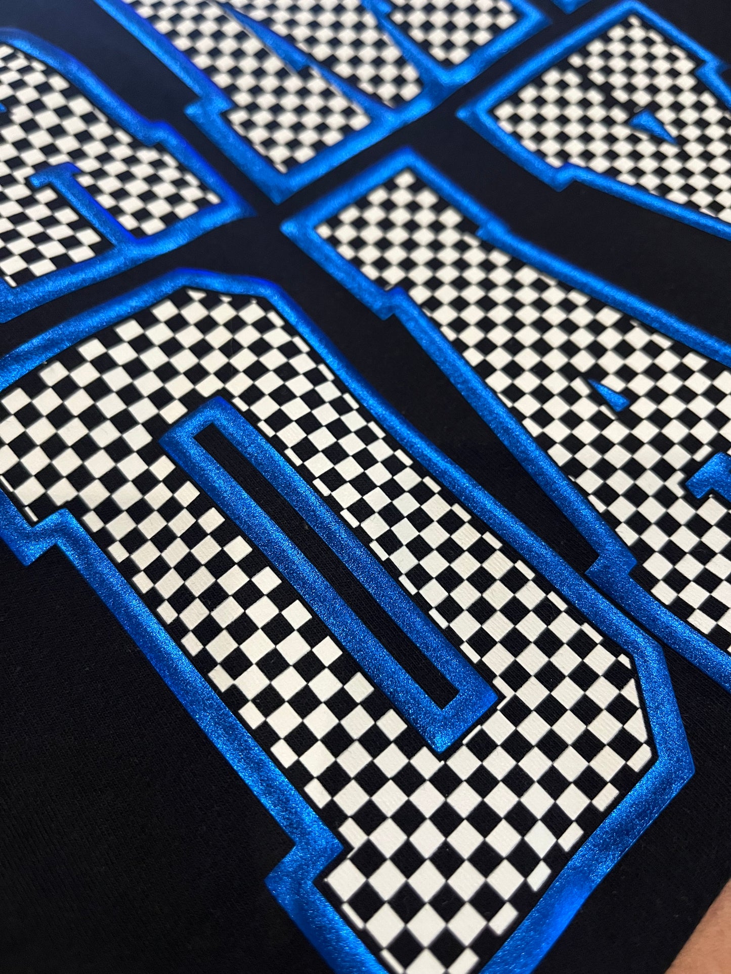 CHECKERED METALLIC PUFF GAME DAY
