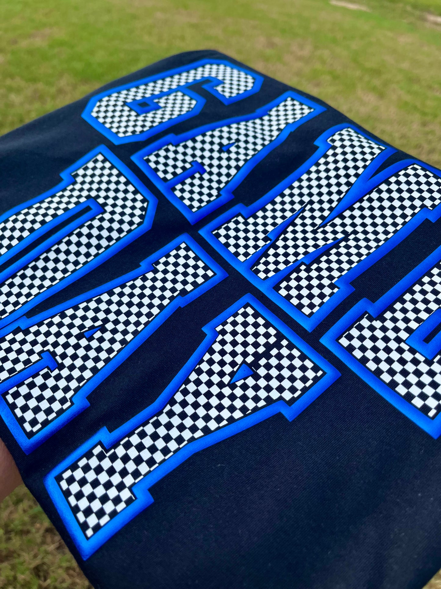 CHECKERED METALLIC PUFF GAME DAY