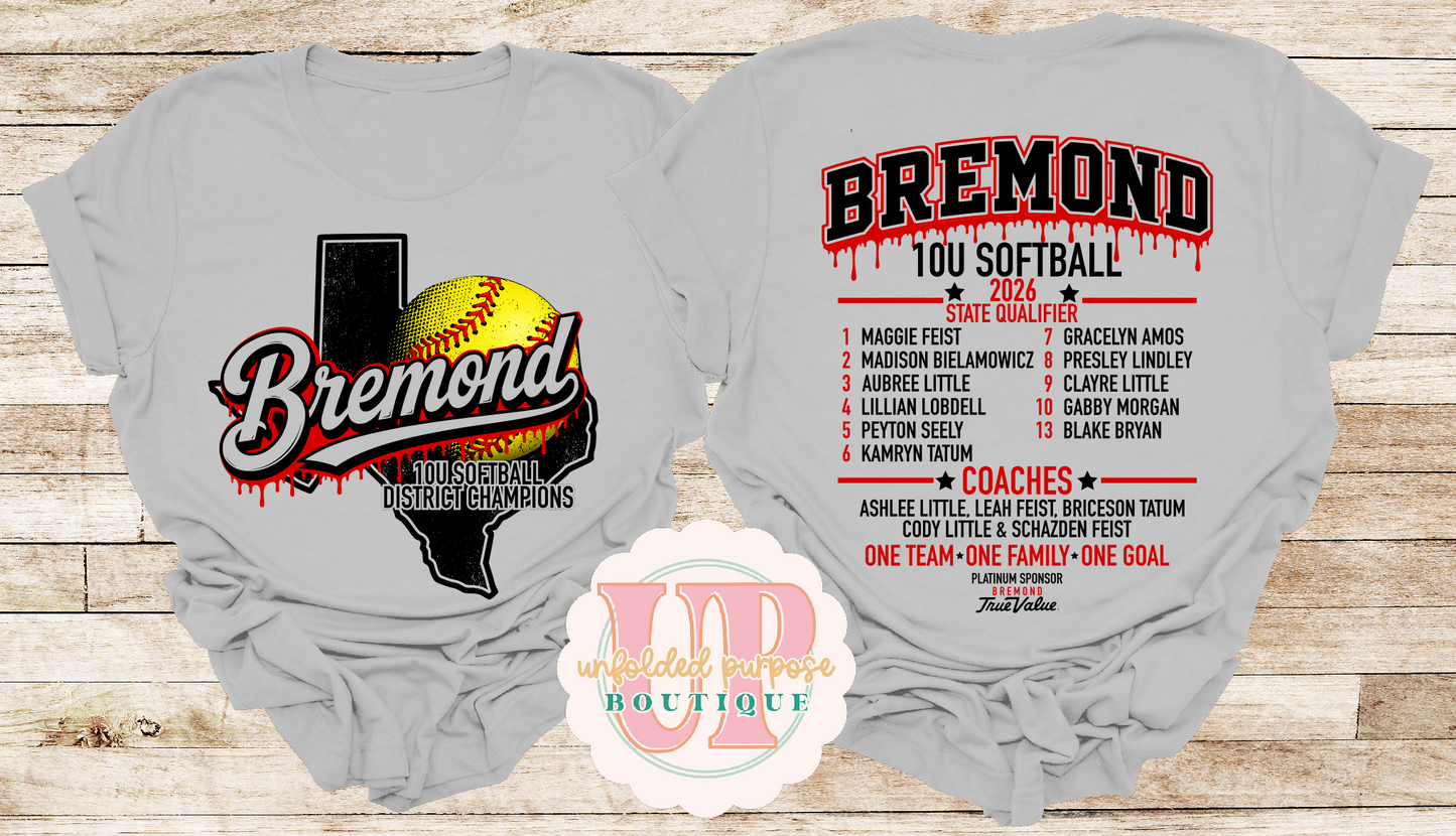 BREMOND 10U SOFTBALL ROSTER SHIRT