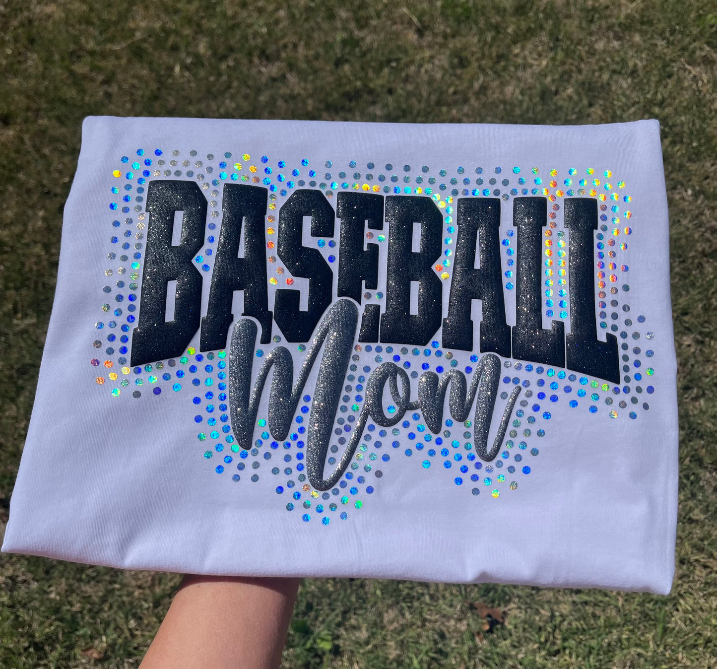 TEAM/ SPORT MOM FAUX STONE GLITTER METALLIC PUFF