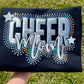 CHEER MOM FAUX STONE GLITTER METALLIC PUFF