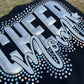 CHEER MOM FAUX STONE GLITTER METALLIC PUFF