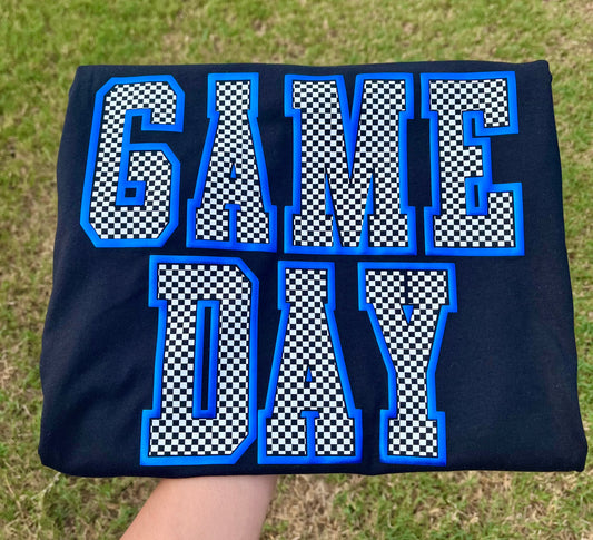 CHECKERED METALLIC PUFF GAME DAY
