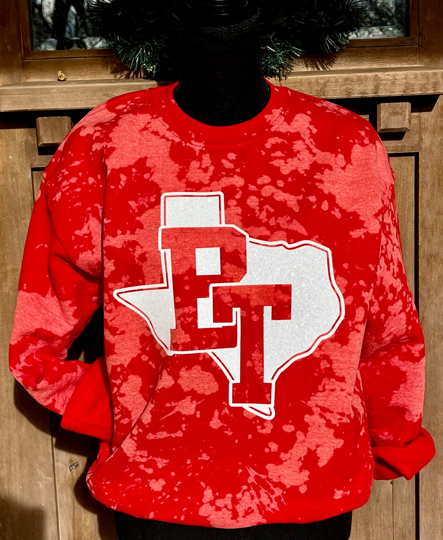 BLEACHY TEXAS SCHOOL SPIRIT SWEATSHIRT WITH GLITTER