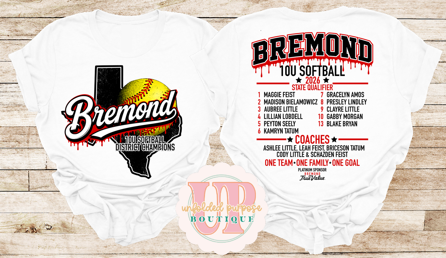 BREMOND 10U SOFTBALL ROSTER SHIRT